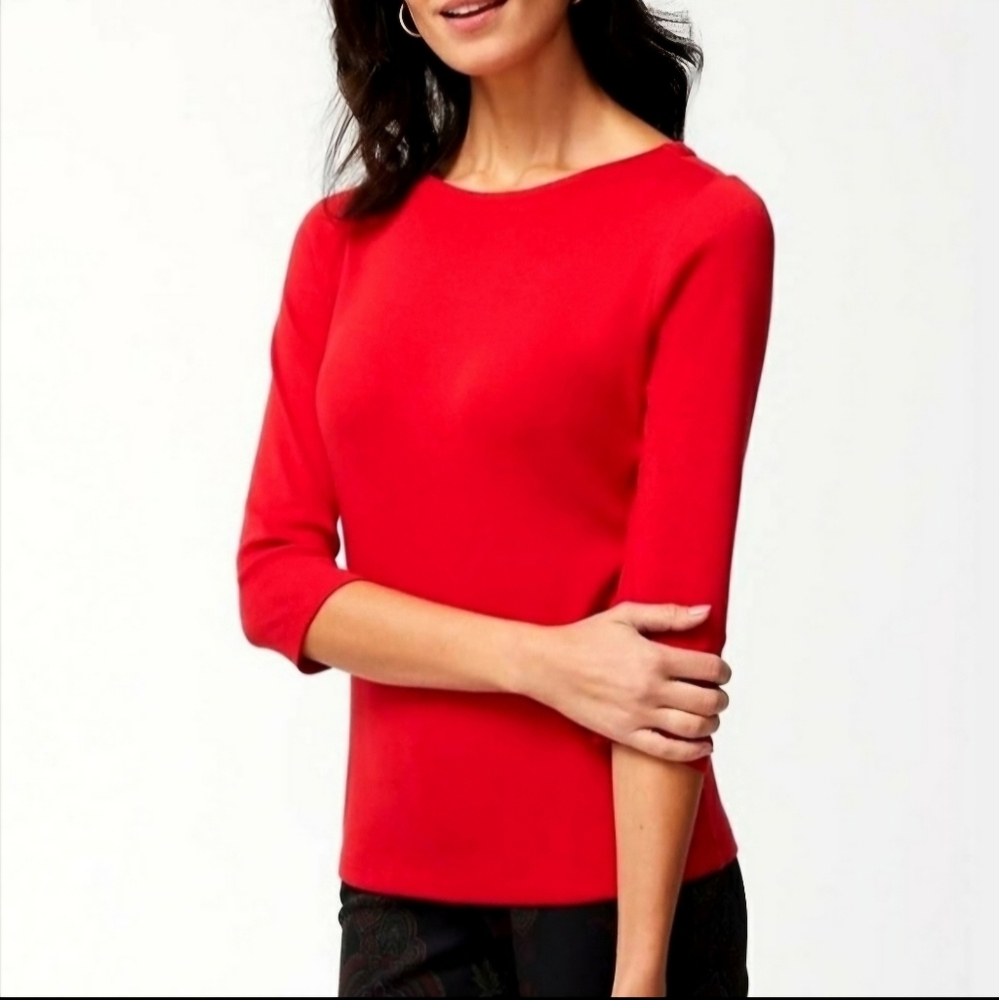 Ann Taylor 3/4-Sleeve Crew-neck Sweater in Red, Size XS